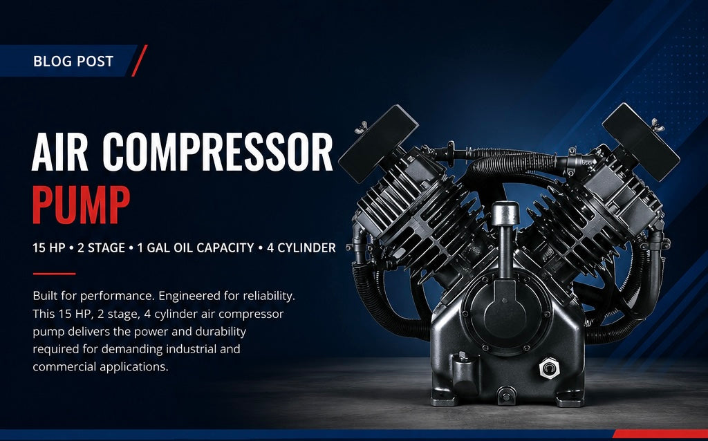 Air Compressor Pump, 15 HP, 2 Stage, 1 Gallon Oil Capacity, 4 Cylinder: Built for Heavy-Duty Industrial Performance