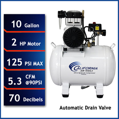 California Air Tools 10020CHAD Ultra Quiet 2.0 HP Oil-Free 10-Gallon Air Compressor with Automatic Drain Valve