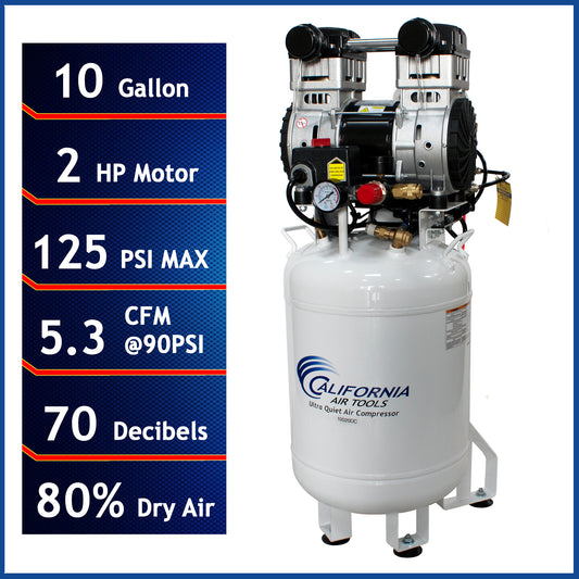 California Air Tools 10020DC 2.0 HP Ultra Quiet Oil-Free 10 Gallon Air Compressor with 80% Air Dryer, 110V