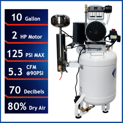 California Air Tools 10020DCAD Ultra Quiet 2.0 HP Oil-Free 10-Gallon Air Compressor with 80% Air Dryer and Automatic Drain – 110V 60Hz