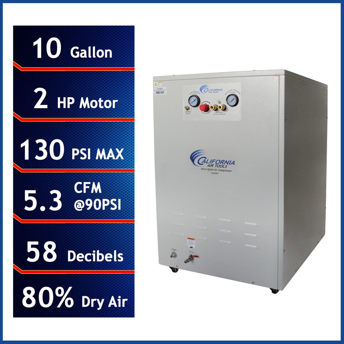 California Air Tools 10020DSPC Ultra Quiet 2.0 HP Oil-Free 10-Gallon Air Compressor with 80% Air Dryer & Soundproof Cabinet