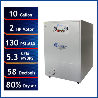 California Air Tools 10020DSPC Ultra Quiet 2.0 HP Oil-Free 10-Gallon Air Compressor with 80% Air Dryer & Soundproof Cabinet