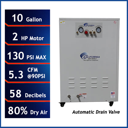 California Air Tools 10020DSPCAD Ultra Quiet 2.0 HP Oil-Free 10-Gallon Air Compressor with 80% Air Dryer, Automatic Drain & Soundproof Cabinet
