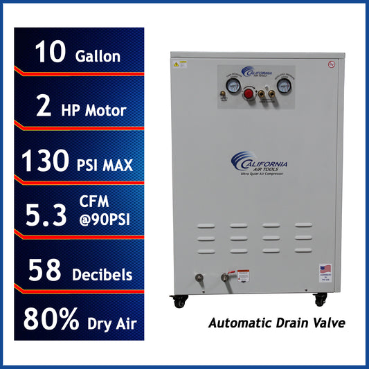 California Air Tools 10020DSPCAD Ultra Quiet & Oil-Free 2.0 HP 10 Gallon Air Compressor with 80% Air Dryer & Automatic Drain – Soundproof Cabinet, 110V