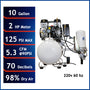 California Air Tools 10020HDCADC-22060 2.0 HP Ultra Quiet Oil-Free 10 Gallon Horizontal Air Compressor with 98% Air Dryer & Automatic Drain, 220V