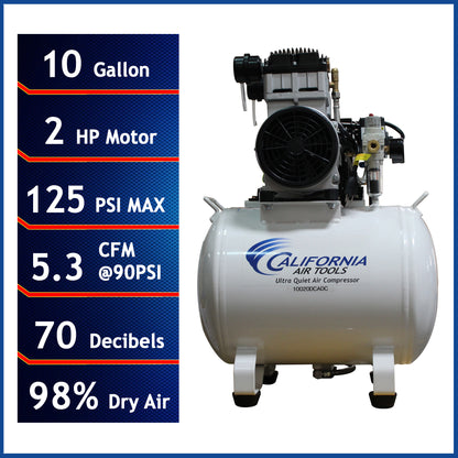 California Air Tools 10020HDCADC Ultra Quiet 2.0 HP Oil-Free 10-Gallon Air Compressor with 98% Air Drying System and Automatic Drain – 110V