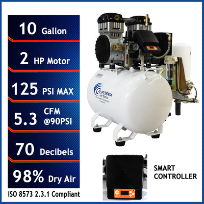 California Air Tools 10020HDSMADC 2.0 HP SMART Ultra Quiet Oil-Free 10 Gallon Horizontal Air Compressor with 98% Air Dryer & Automatic Drain