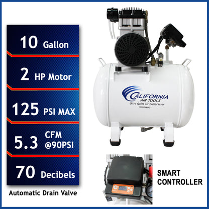 California Air Tools 10020SMHAD 2.0 HP SMART Ultra Quiet & Oil-Free 10 Gallon Air Compressor with Automatic Drain Valve