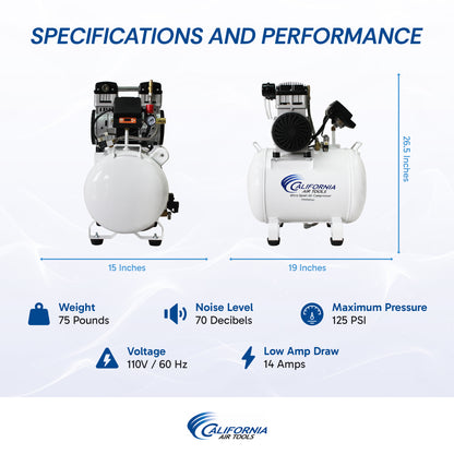 California Air Tools 10020SMHAD 2.0 HP SMART Ultra Quiet & Oil-Free 10 Gallon Air Compressor with Automatic Drain Valve