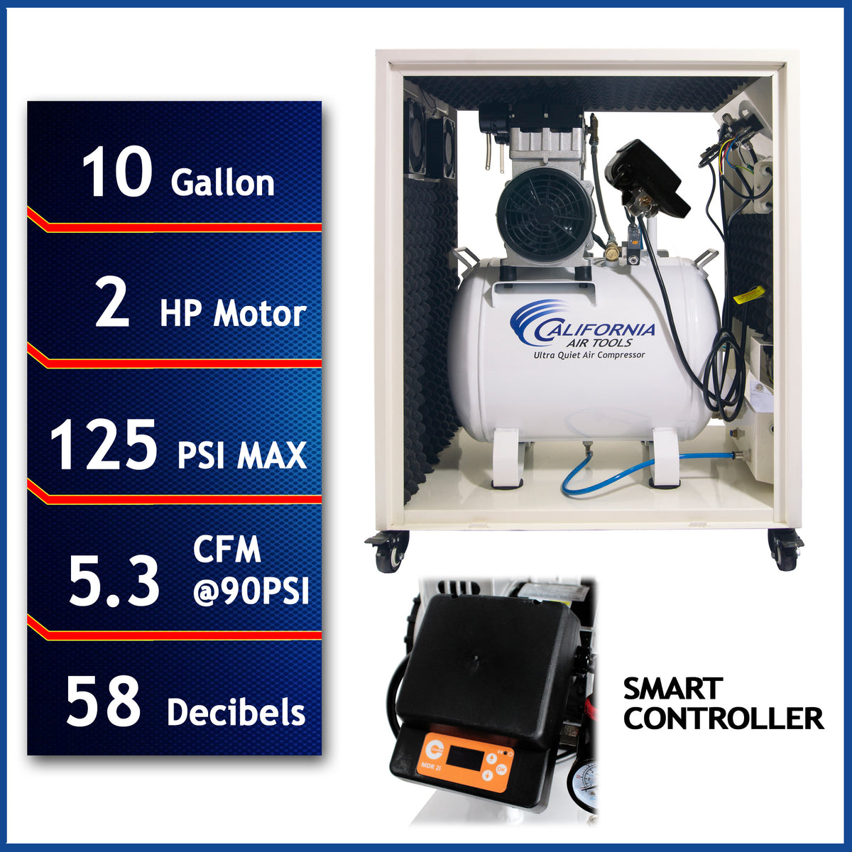 California Air Tools 10020SMSPC 2.0 HP SMART Ultra-Quiet Oil-Free 10 Gallon Air Compressor with Sound Proof Cabinet