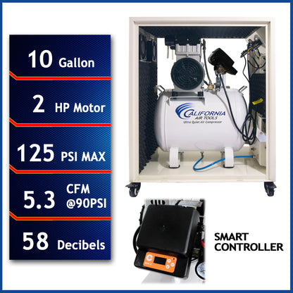 California Air Tools 10020SMSPC 2.0 HP SMART Ultra-Quiet Oil-Free 10 Gallon Air Compressor with Sound Proof Cabinet