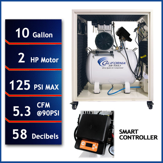 California Air Tools 10020SMSPC 2.0 HP SMART Ultra-Quiet Oil-Free 10 Gallon Air Compressor with Sound Proof Cabinet
