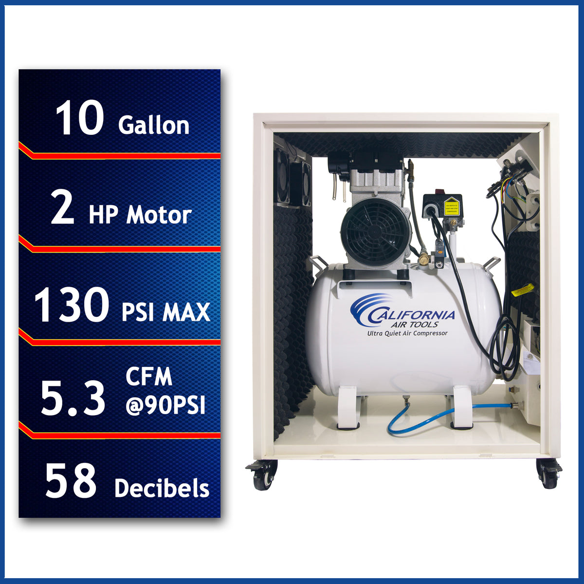 California Air Tools 10020SPCAD Ultra Quiet 2.0 HP Oil-Free 10 Gallon Air Compressor with Automatic Drain Valve in Sound Proof Cabinet