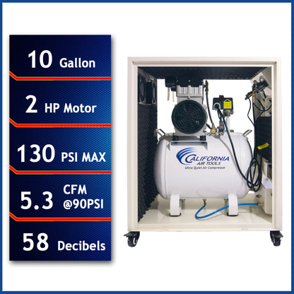 California Air Tools 10020SPCAD Ultra Quiet 2.0 HP Oil-Free 10 Gallon Air Compressor with Automatic Drain Valve in Sound Proof Cabinet