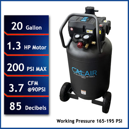 California Air Tools CALAIR-20013 1.3 HP High Pressure Oil-Free 20 Gallon Air Compressor, 200 PSI
