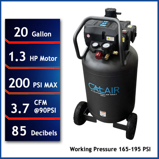 California Air Tools CALAIR-20013 1.3 HP High Pressure Oil-Free 20 Gallon Air Compressor, 200 PSI