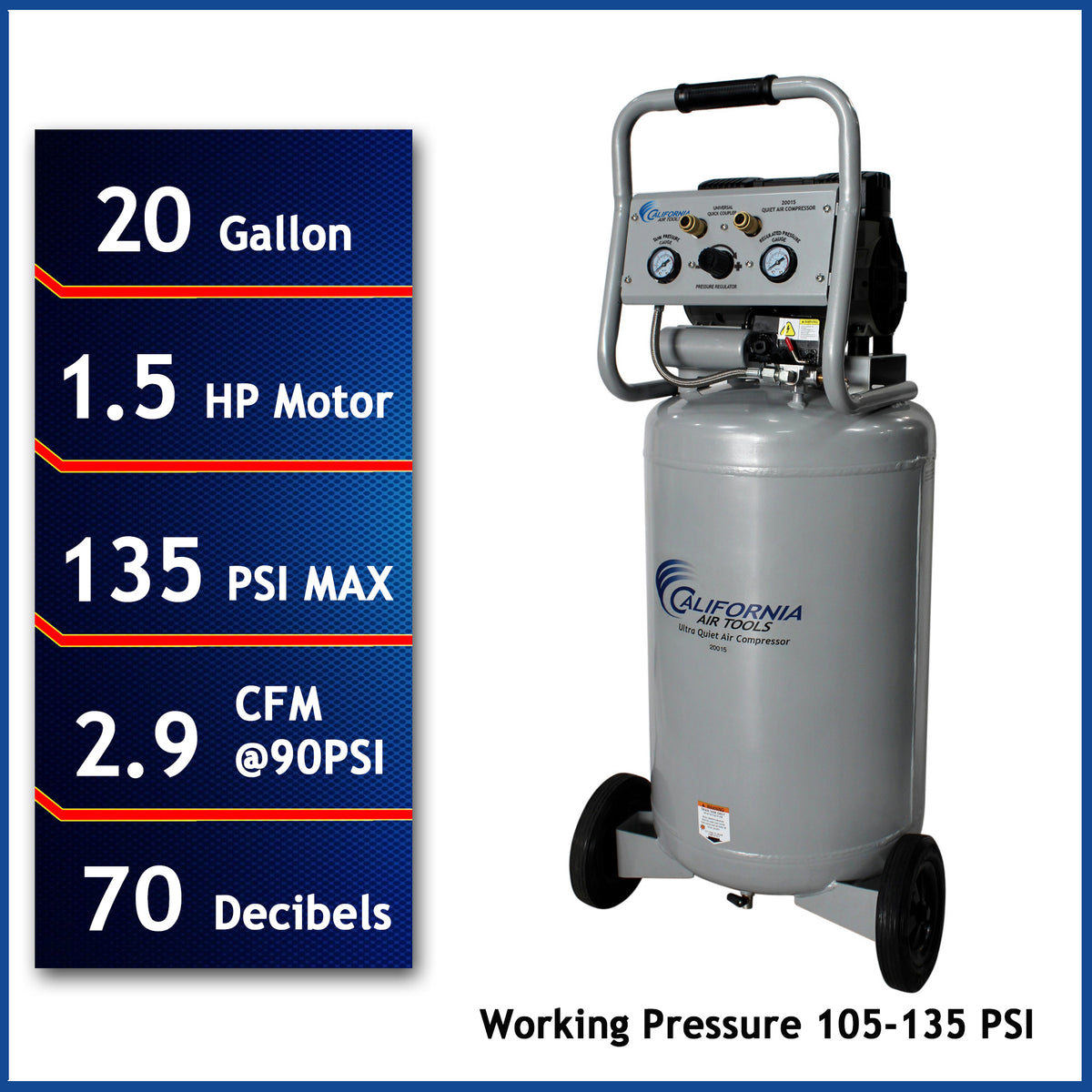 California Air Tools 20015 Ultra Quiet 1.5 HP Oil-Free 20-Gallon Portable Air Compressor