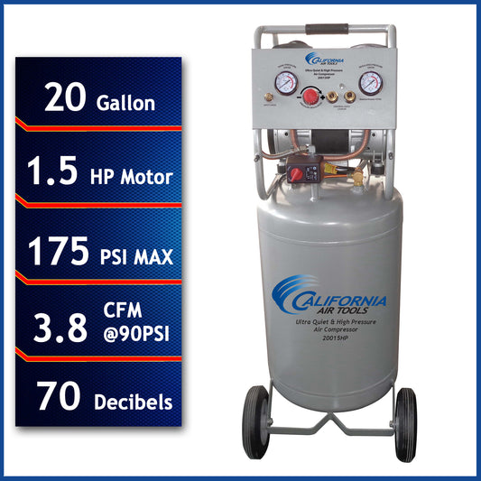 California Air Tools 20015HPAD Ultra Quiet 1.5 HP Oil-Free High-Pressure 20-Gallon Air Compressor with Automatic Drain