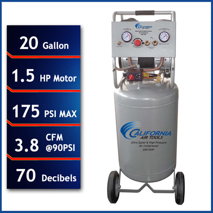 California Air Tools 20015HP Ultra Quiet 1.5 HP Oil-Free High-Pressure 20-Gallon Air Compressor