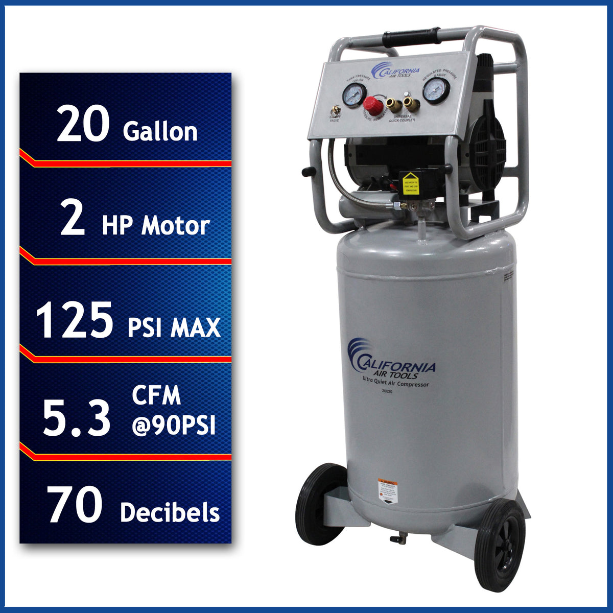 California Air Tools 20020 Ultra Quiet 2.0 HP Oil-Free Portable 20 Gallon Air Compressor