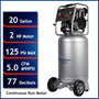 California Air Tools 20020CR 2.0 HP Ultra Quiet Oil-Free Continuous Run 20 Gallon Air Compressor