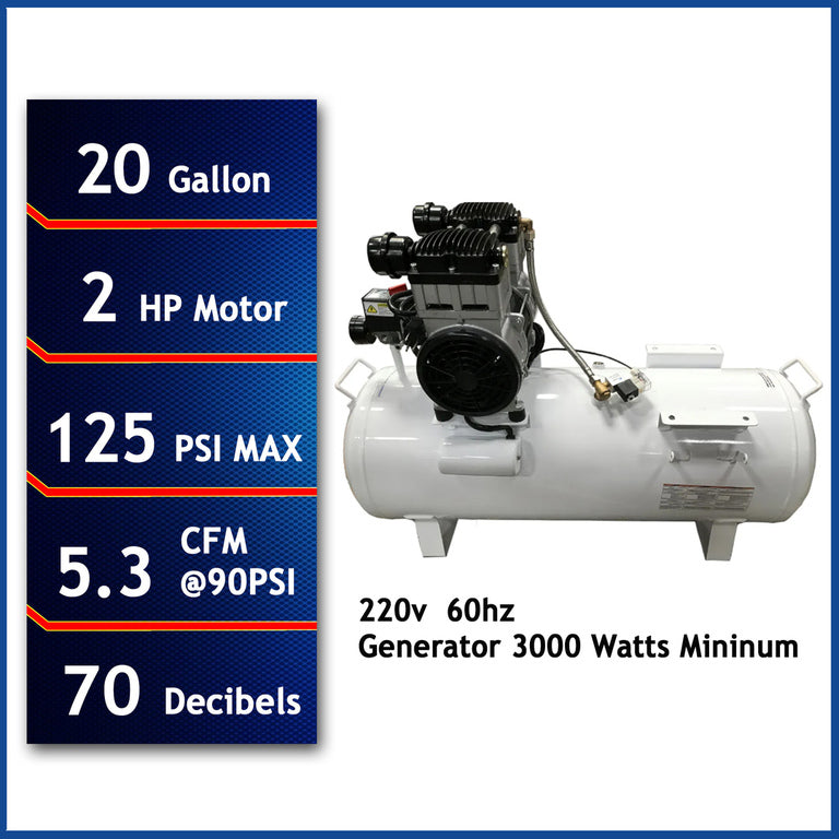 California Air Tools 20020CTR-22060 Ultra Quiet 70 dB 2.0 HP Oil-Free 20 Gallon Horizontal Air Compressor – 220V 60Hz