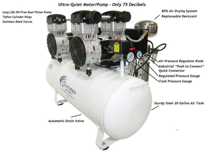 California Air Tools 20040DCAD Powerful 4.0 HP Ultra Quiet & Oil-Free 20 Gallon Air Compressor with 80% Air Drying System and Automatic Drain Valve – 220V