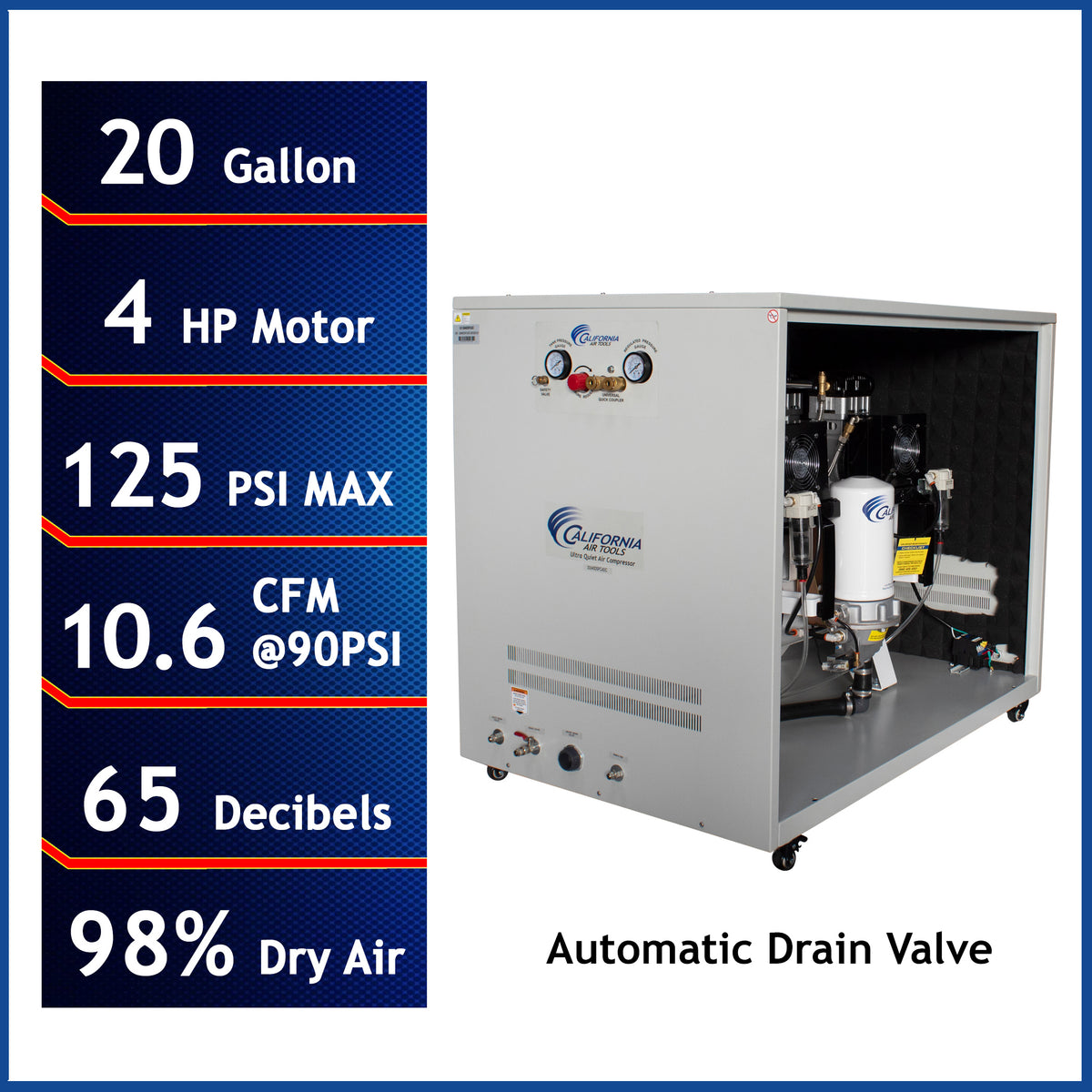 California Air Tools 20040DSPCADC 4.0 HP Ultra Quiet Oil-Free 20 Gallon Air Compressor with 98% Air Dryer, Automatic Drain & Soundproof Cabinet