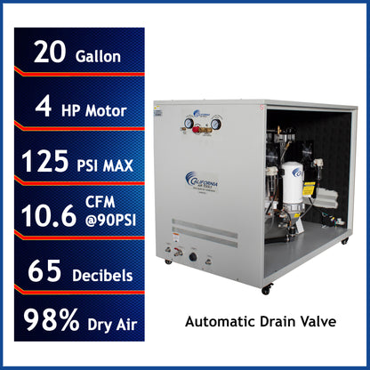 California Air Tools 20040DSPCADC 4.0 HP Ultra Quiet Oil-Free 20 Gallon Air Compressor with 98% Air Dryer, Automatic Drain & Soundproof Cabinet