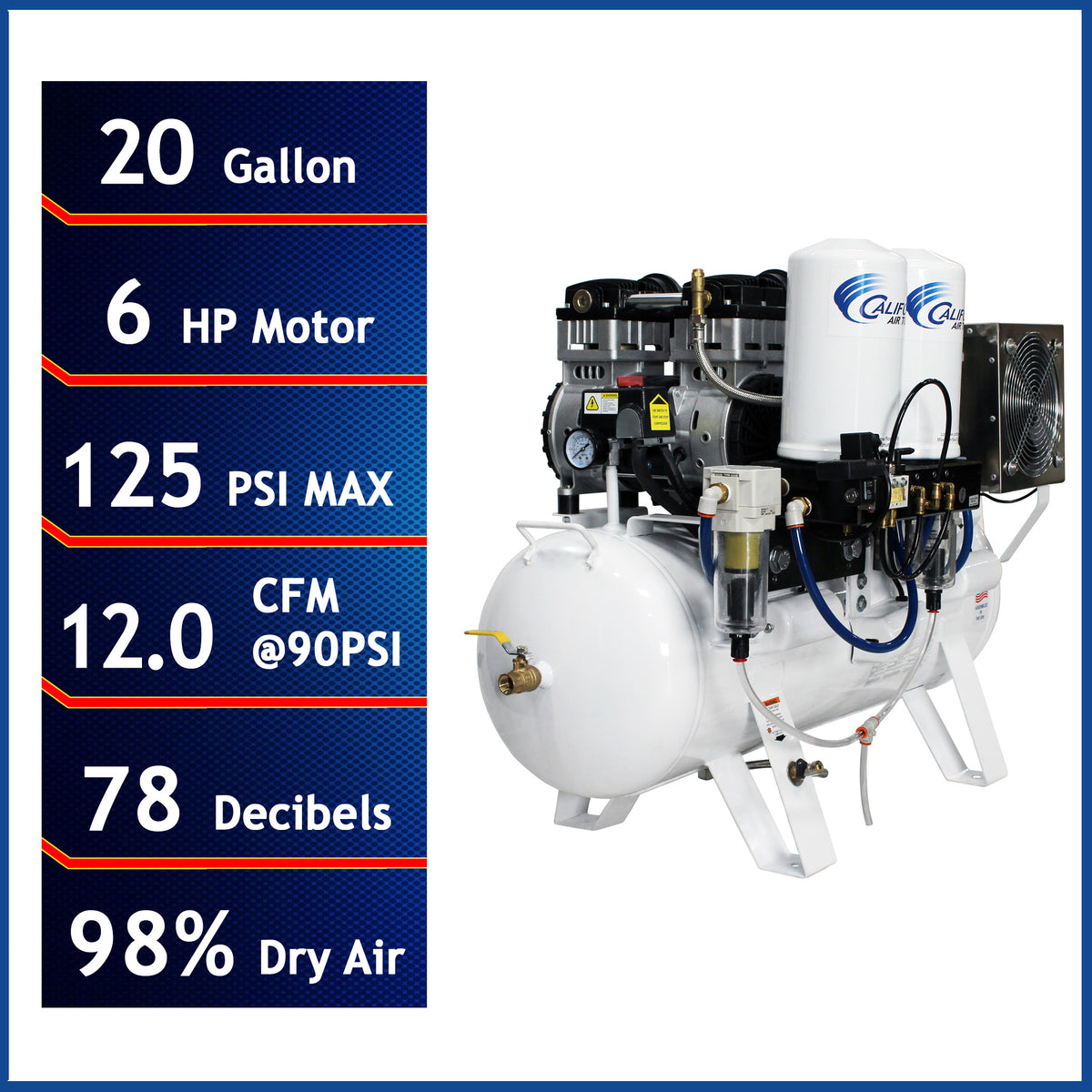 California Air Tools 20060DCC Ultra Quiet & Oil-Free 6.0 HP 20 Gallon Air Compressor with 98% Air Drying System – 220V