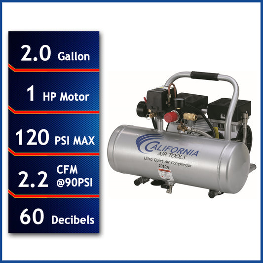 California Air Tools 2010A Ultra Quiet Oil-Free 1.0 HP 2 Gallon Air Compressor