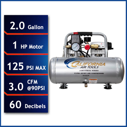 California Air Tools 2010ALFC Ultra Quiet 1.0 HP Oil-Free Lightweight 2-Gallon Air Compressor – Industrial Series