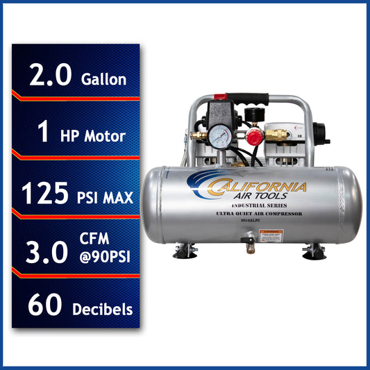 California Air Tools 2010ALFC Ultra Quiet 1.0 HP Oil-Free Lightweight 2-Gallon Air Compressor – Industrial Series