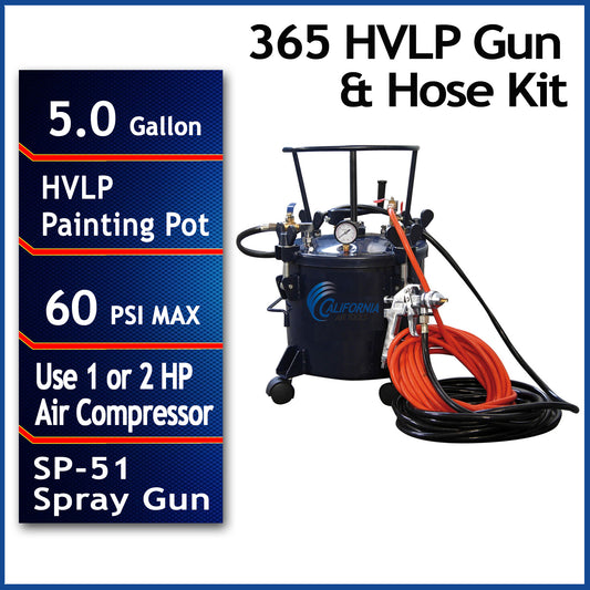 California Air Tools 365 5 Gallon Pressure Pot Paint Sprayer Kit with HVLP Gun & Hoses – 60 PSI