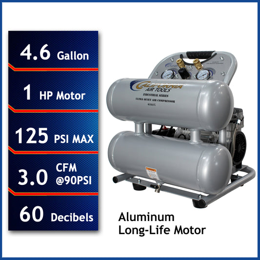California Air Tools 4610ALFC Ultra Quiet 1.0 HP Oil-Free Lightweight 4.6-Gallon Air Compressor – Industrial Series