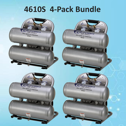 California Air Tools 4610S Ultra Quiet 1.0 HP Oil-Free Lightweight 4.6-Gallon Air Compressor – 4-Pack Bundle