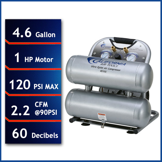 California Air Tools 4610S Ultra Quiet 1.0 HP Oil-Free Lightweight 4.6-Gallon Air Compressor