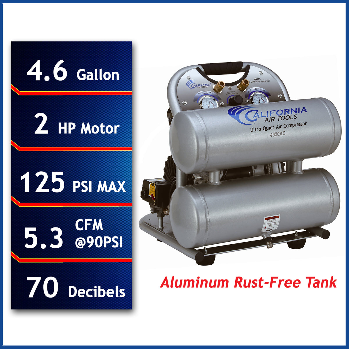 California Air Tools 4620AC Powerful 2.0 HP Ultra Quiet & Oil-Free 4.6 Gallon Air Compressor