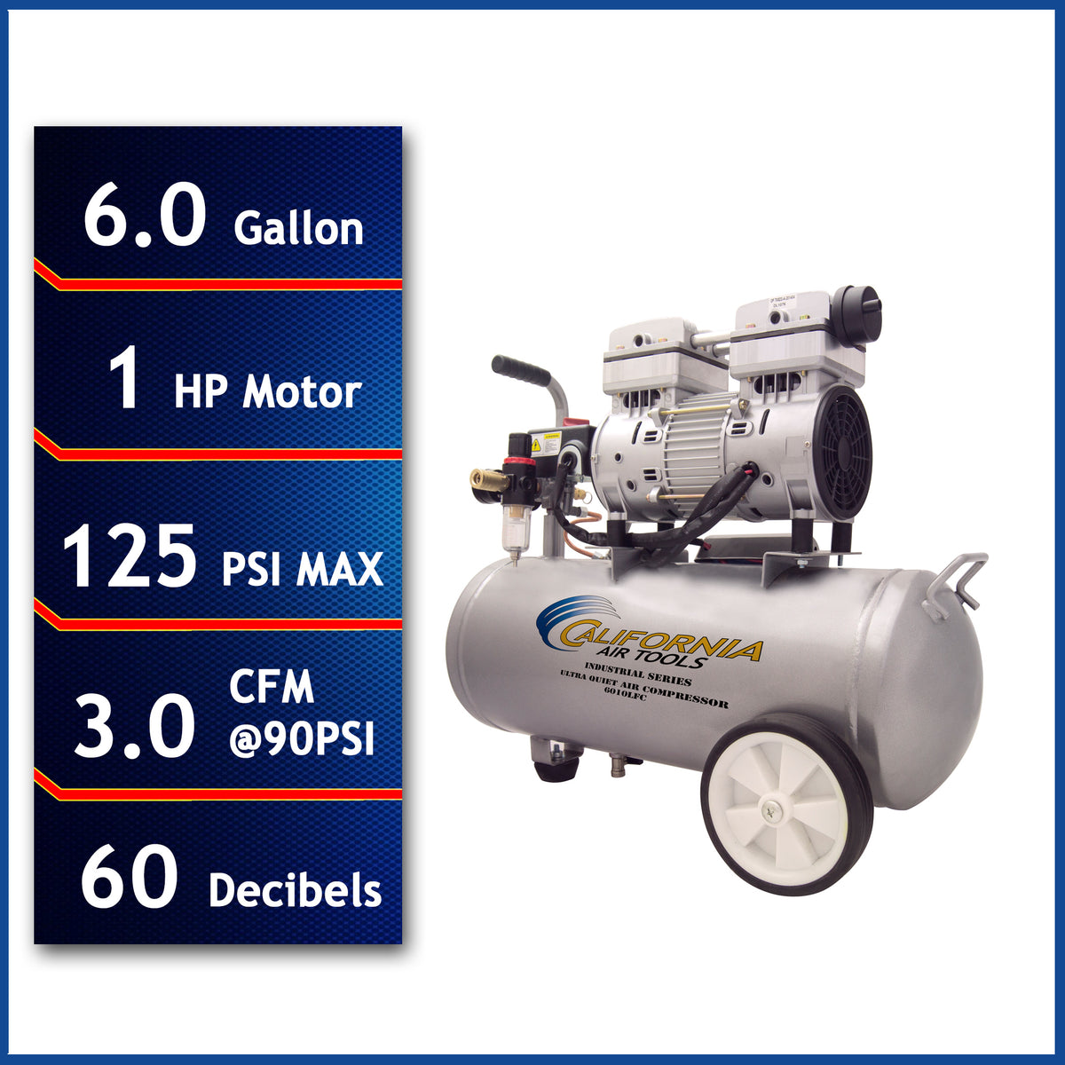 California Air Tools 4610ALFC 1.0 HP Ultra Quiet Oil-Free 4.6 Gallon Aluminum Air Compressor