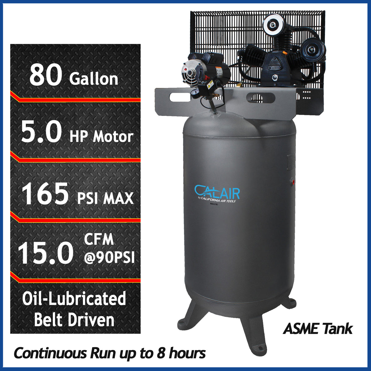 California Air Tools CALAIR 80050BD 5.0 HP 80 Gallon One-Stage Oil-Lubricated Belt-Driven Air Compressor