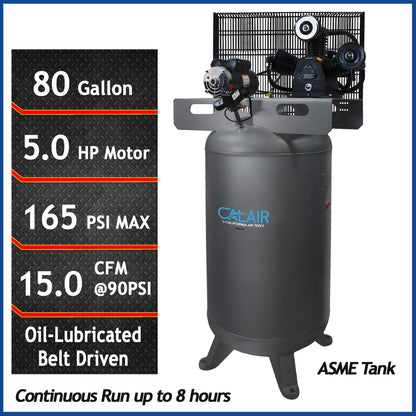 California Air Tools CALAIR 80050BD 5.0 HP 80 Gallon One-Stage Oil-Lubricated Belt-Driven Air Compressor