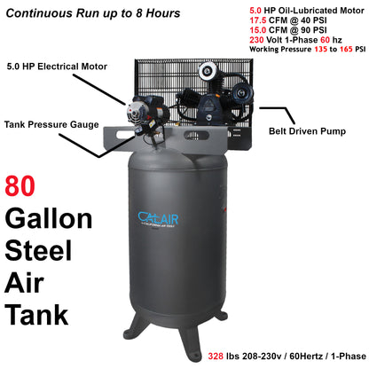 California Air Tools CALAIR 80050BD 5.0 HP 80 Gallon One-Stage Oil-Lubricated Belt-Driven Air Compressor