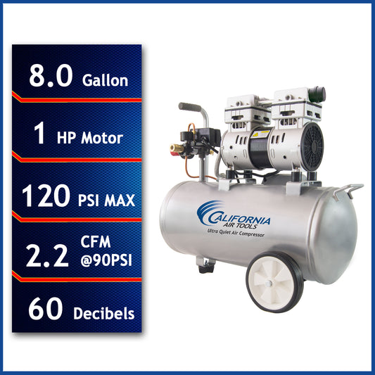 California Air Tools 8010 Ultra Quiet 1.0 HP Oil-Free 8-Gallon Air Compressor