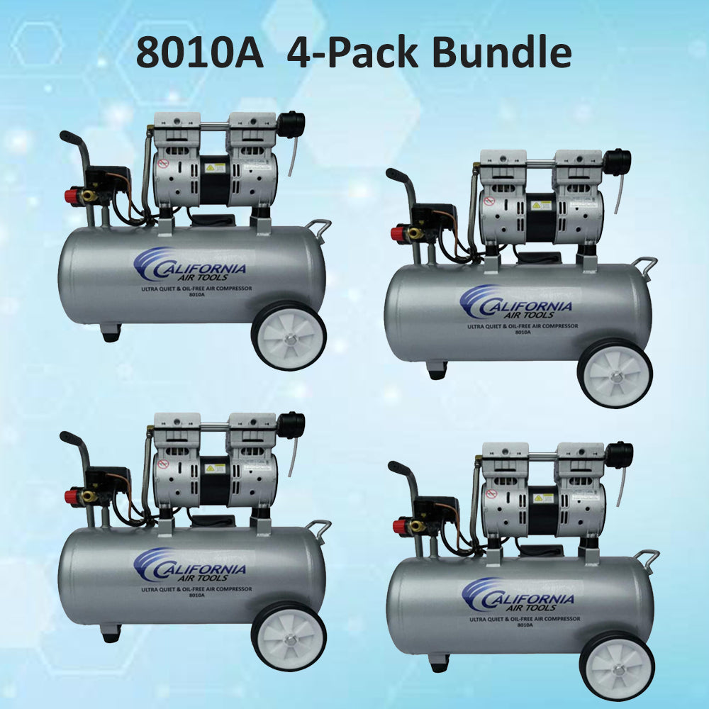 California Air Tools 8010A Ultra Quiet 1.0 HP Oil-Free 8-Gallon Aluminum Air Compressor – 4-Pack Bundle