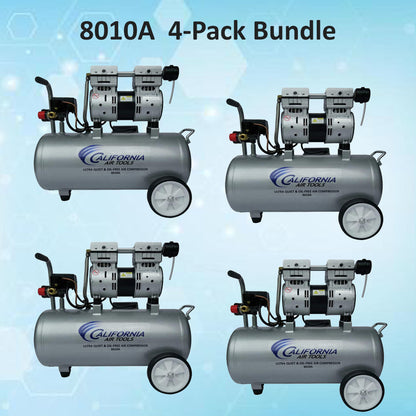 California Air Tools 8010A Ultra Quiet 1.0 HP Oil-Free 8-Gallon Aluminum Air Compressor – 4-Pack Bundle