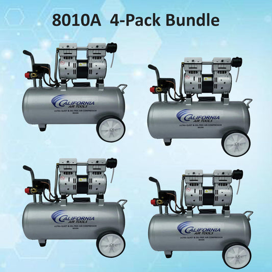 California Air Tools 8010A Ultra Quiet 1.0 HP Oil-Free 8-Gallon Aluminum Air Compressor – 4-Pack Bundle