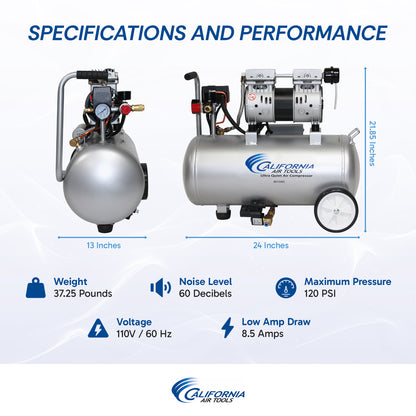 California Air Tools 8010AAD Ultra Quiet Oil-Free 1.0 HP 8-Gallon Aluminum Air Compressor with Automatic Drain Valve