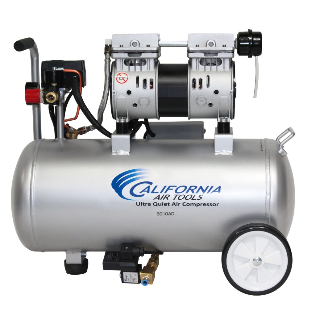 California Air Tools 8010AD Ultra Quiet Oil-Free 1.0 HP 8-Gallon Steel Air Compressor with Automatic Drain Valve
