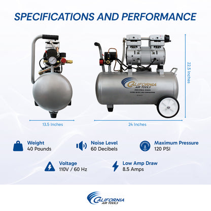 California Air Tools 8010ALFC 1.0 HP Ultra Quiet Oil-Free 8 Gallon Aluminum Air Compressor