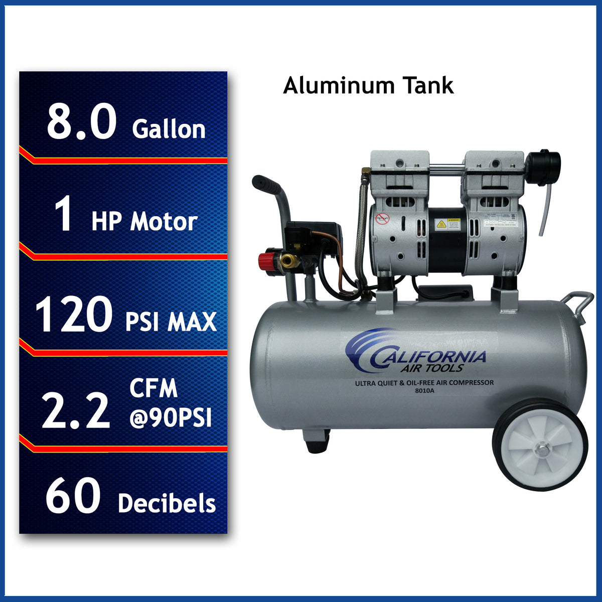 California Air Tools 8010A Ultra Quiet 1.0 HP Oil-Free 8-Gallon Aluminum Air Compressor – 4-Pack Bundle